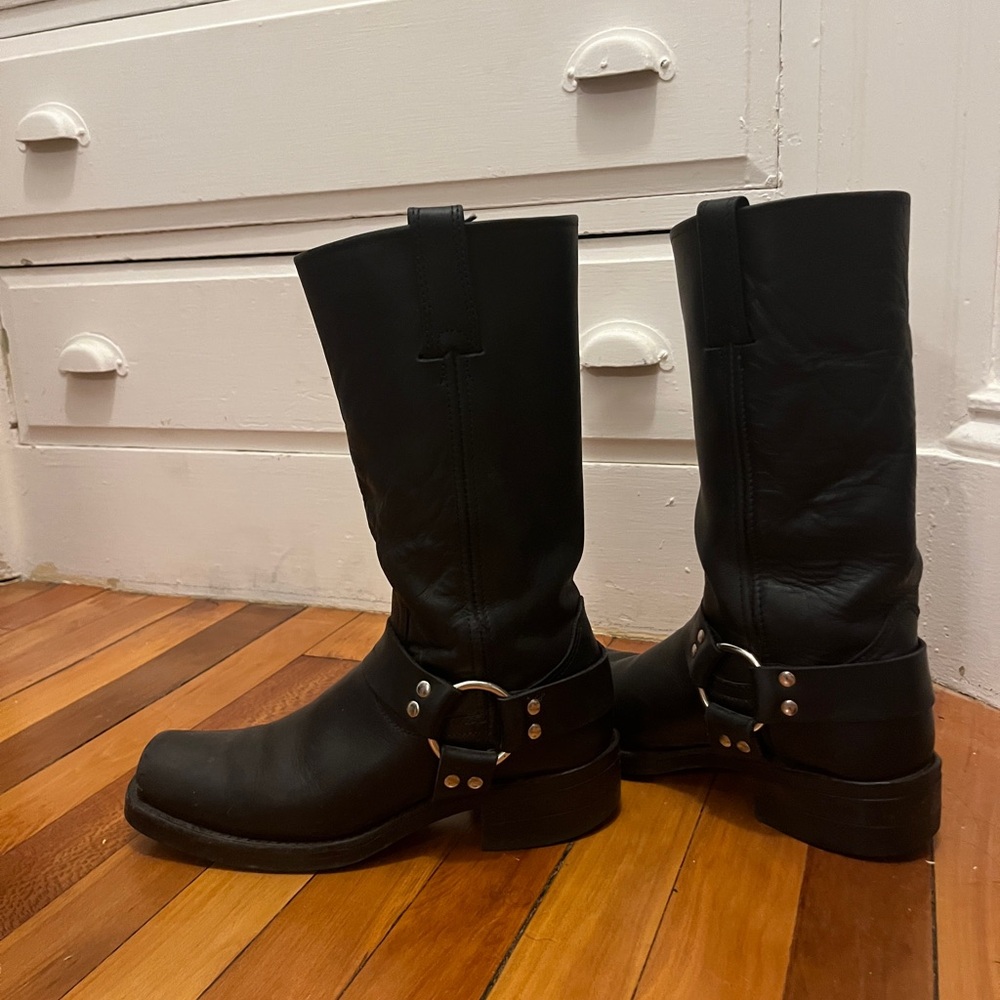 Frye Black Leather Moto Boots